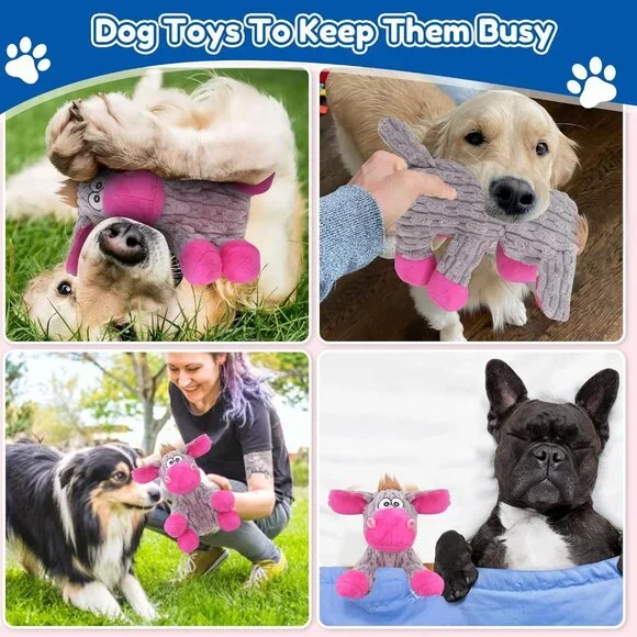 Plush Chew Toys for Large Dogs Tough Crinkle Stuffed Animal Squeaky Interactive - Picture 6 of 6